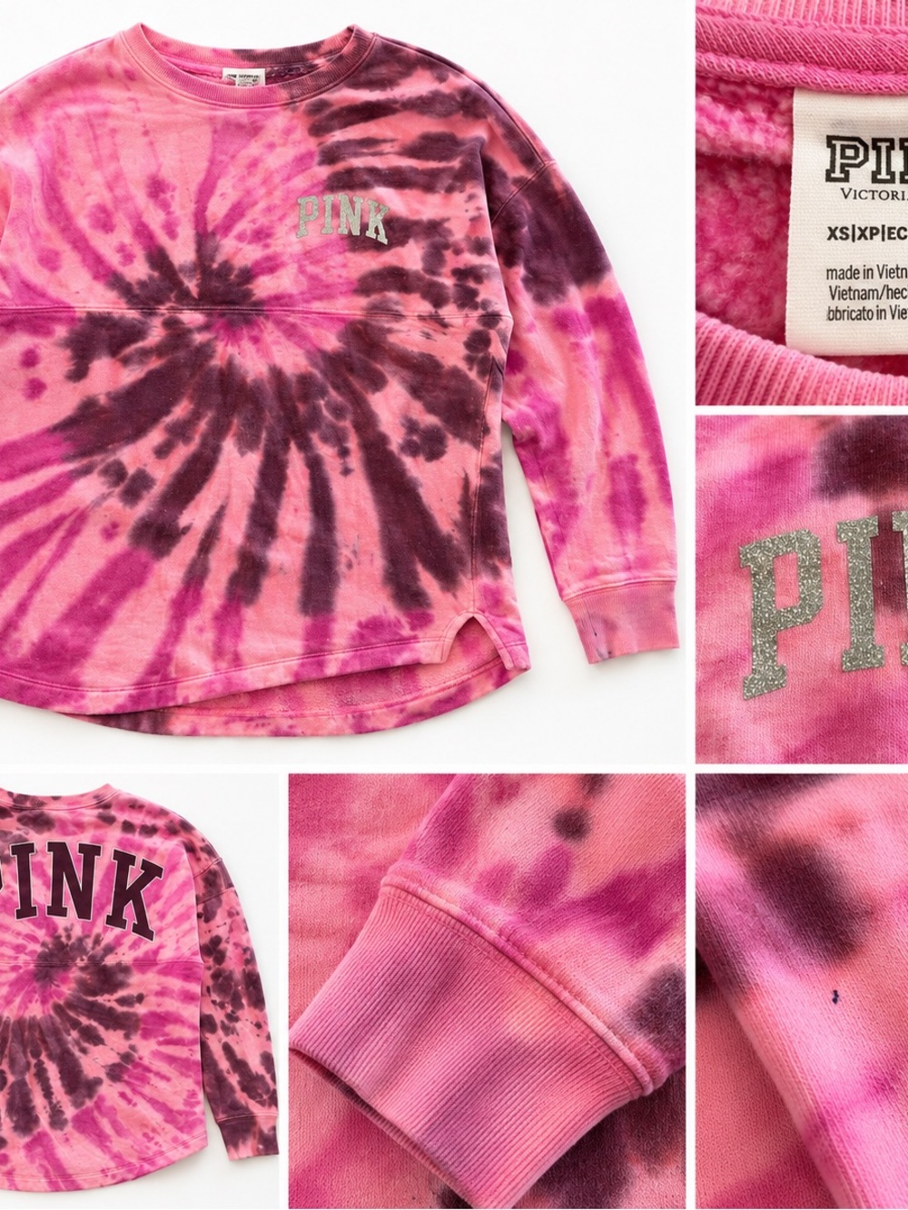 PINK Victoria's Secret Girls' Pink & Magenta Tie-Dye Pullover Sweatshirt